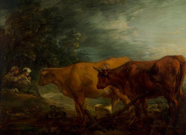 Thomas Gainsborough - Landschap met twee koeien bij een herder en melkmeid - ca. 1786