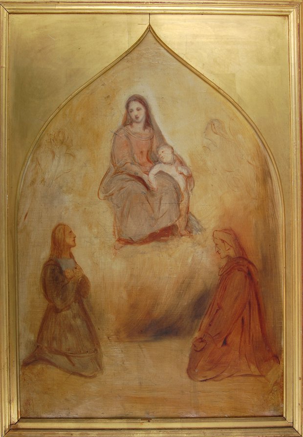 Ary Scheffer - De schilder Rafaël en de dichter Dante in aanbidding voor de Heilige Maagd en het kind - ca. 1825